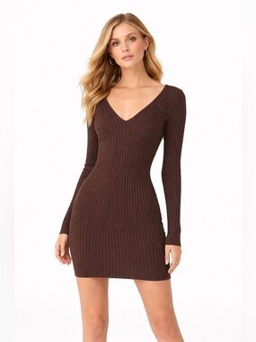 Hera Brown Ribbed Sweater Dress Mini Bodycon Dark Academia 90s